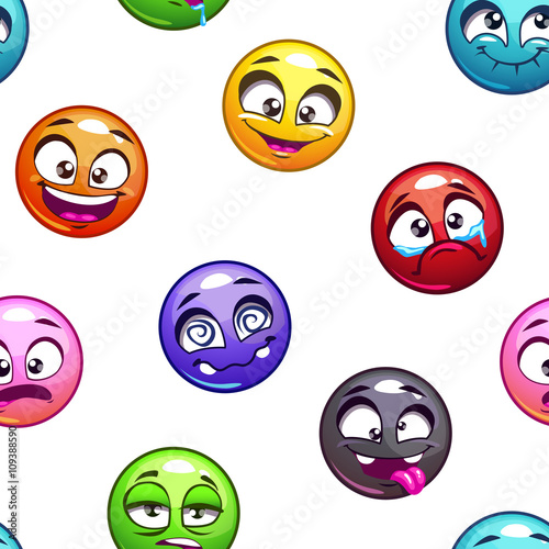 "Funny cartoon comic round faces pattern" Stock image and royalty-free ...