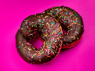 Delicious donuts with chocolate.