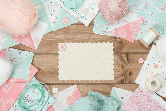 Quilting, Sewing, Knitting And Crochet Accessories. Blank Card.