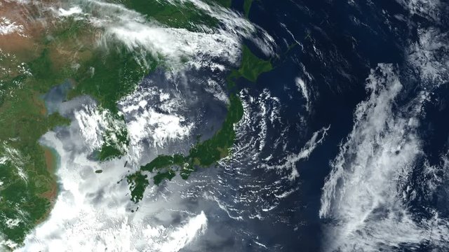 Zoom to the Japanese islands. Clip contains japan, japanese, island, space, earth, pacific, aerial, map, satellite, orbit. Images from NASA.