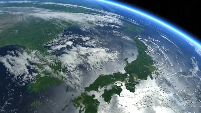 Flying over the Japanese islands. Flight from Japan to Space. Clip contains japan, japanese, island, space, earth, pacific, aerial, map, satellite, orbit. Images from NASA.