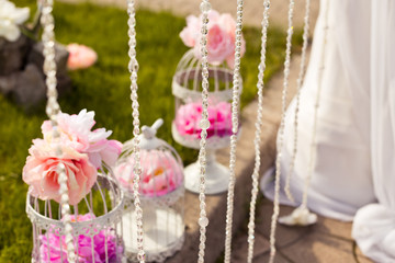 Beautiful wedding set up with pink pionies and orchids