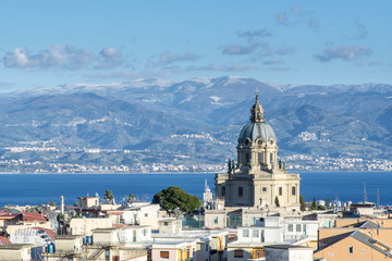 Panoramic view of the Messina. Temple Christ the King.  Sicily. Italy - obrazy, fototapety, plakaty