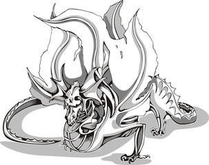 Black and white sketch of a dragon