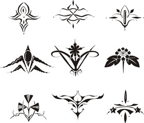 set of symmetrical floral decorative elements