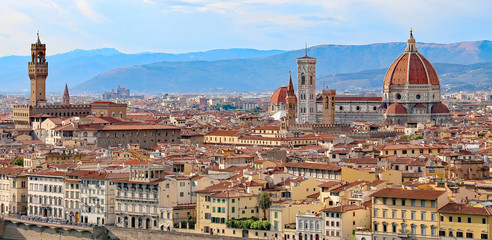 Fototapeta na wymiar Florence in Italy with the dome of the Duomo and Palazzo Vecchio