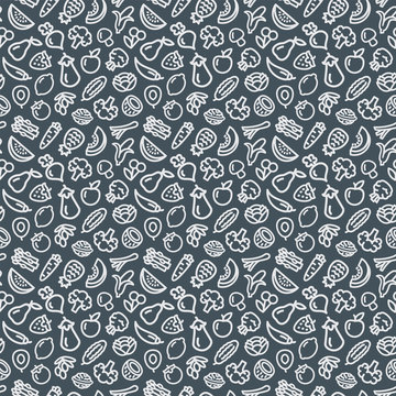 Vegetables And Fruits Pattern Gray