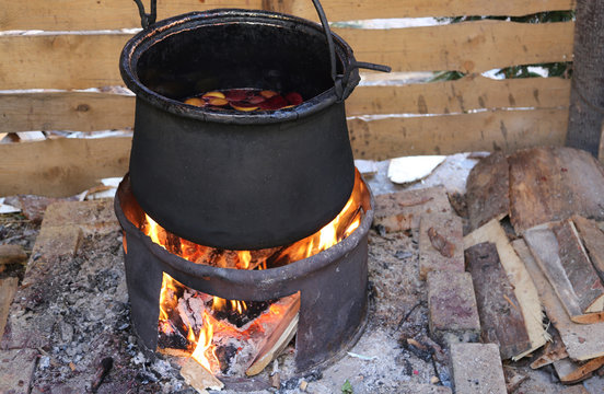 cauldron to cook the tasty mulled wine in the country festival