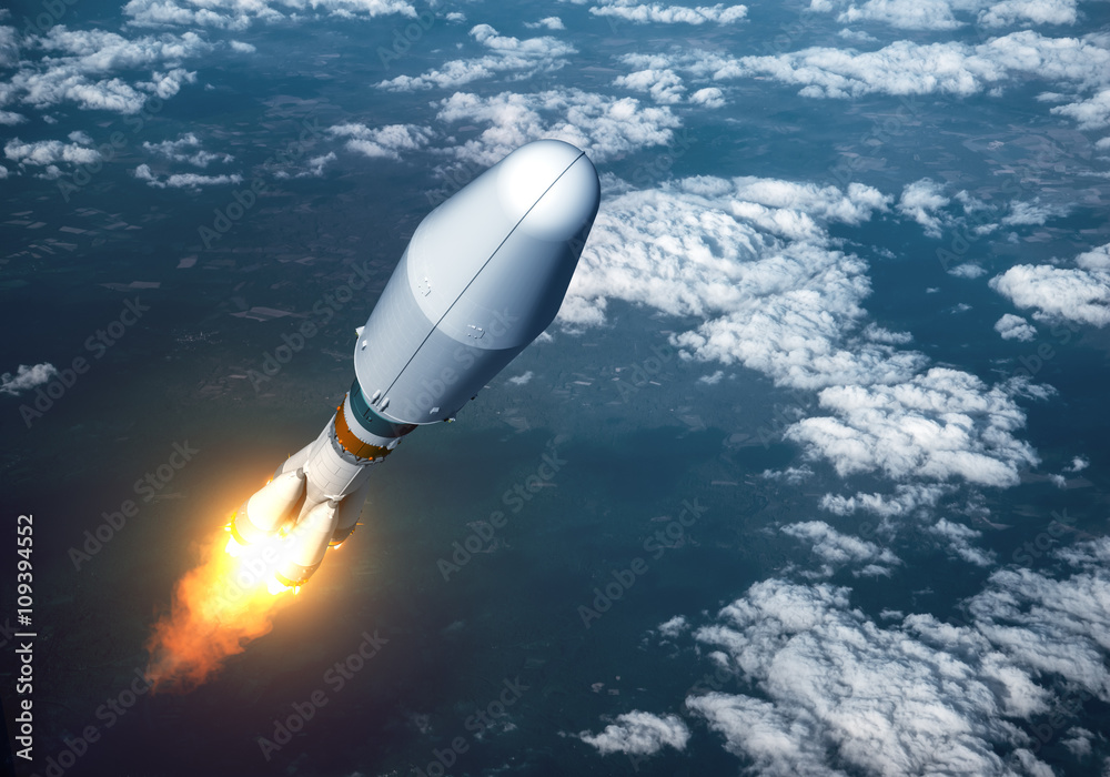 Wall mural heavy carrier rocket launch in the clouds