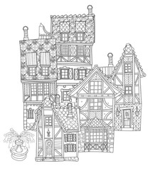 Vector cute fairy tale town doodle