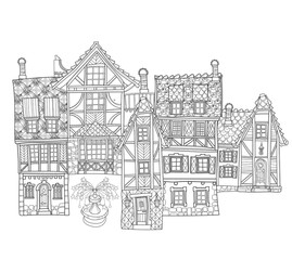 Vector cute fairy tale town doodle