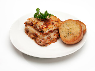 lasagna with garlic bread