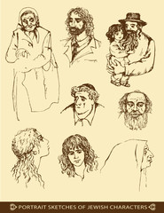 Fototapeta na wymiar portrait sketches of jewish characters