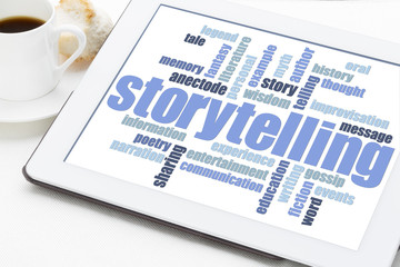 storytelling  word cloud on tablet