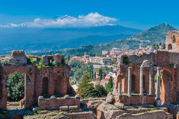 Griechisch-römisches Theater in Taormina; Sizilien; Italien
