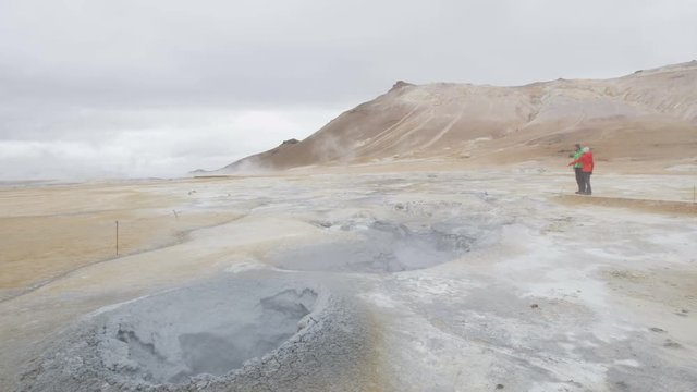 Iceland nature landscape with geothermal energy plant near Krafla in Namafjall in Lake Myvatn area. Travel tourist destination and landmark in Icelandic nature landscape on Route 1 Ring Road.