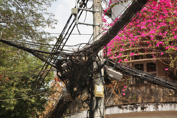 Electric wires in Ho Chi Minh. Vietnam