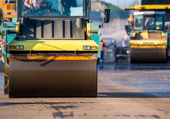 Road rollers working on the construction site