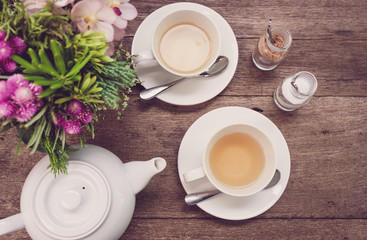 Set of tea on a wood