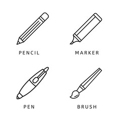 Line icons set of pen, pencil, marker, paint brush
