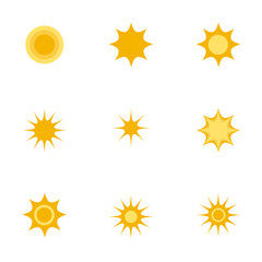 Icons with flat design elements of sun