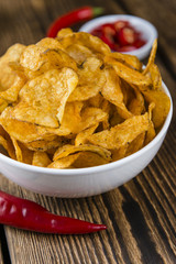 Portion of crispy Potato Chips (selective focus)