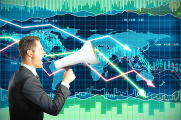 Megaphone downward arrows