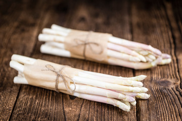 White Asparagus (selective focus) on wooden background