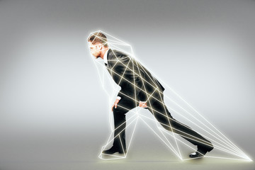 Man prepares to run in a digital interface
