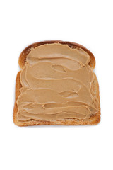close-up of bread with peanut butter spread.