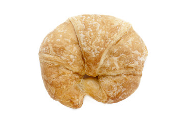 close-up shot of croissant on white.