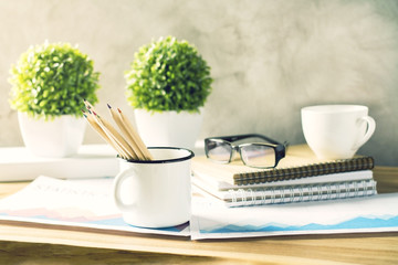 Designer desk closeup