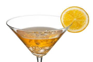 orange juice in martini glass.