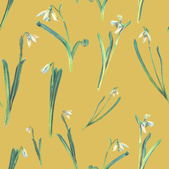 Fototapeta na wymiar Seamless pattern with pastel snowdrop flowers