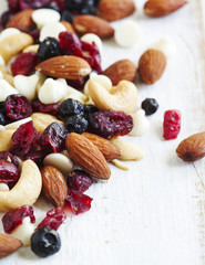 Berries, nuts and yogurt chips mix