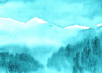 Watercolor abstract mountains and forest landscape - 109404518