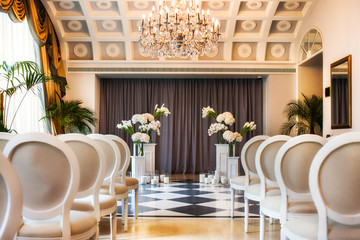 Wedding ceremony set up inside.