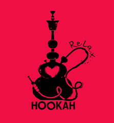 Hookah. Stylish purple illustration of hookah with smoking pipe.