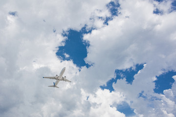 Plane going in the cloud sky