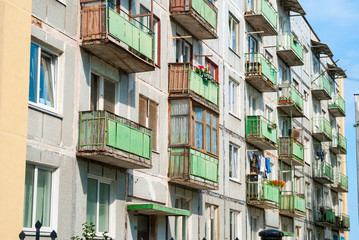 Naklejka premium View on old building with balconies
