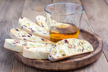 Cranberry and pistachio biscotti with vin santo  wine
