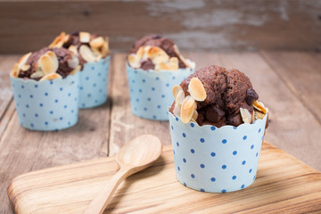Homemade Muffins chocolate with almonds.