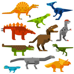 Cretaceous dinosaurs ground cartoon vector illustration. 