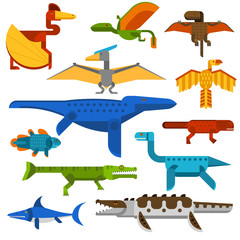 Sea and flying dinosaurs jungle forest wildlife animal vector illustration © Vectorvstocker