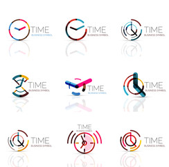 Geometric clock and time icon set