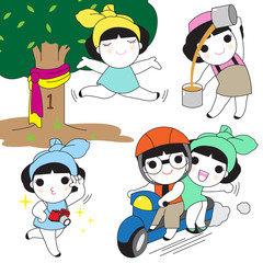 Thai Character Expressions illustration set