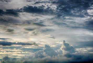 Gray storm clouds at dusk during the rainy season of Thailand.