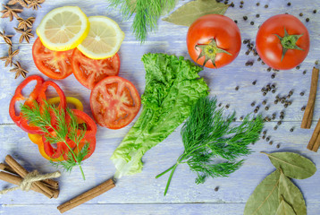 Vegetables and spices on the table
