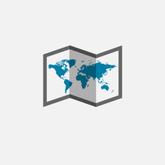 Folded map paper icon for traveler or tourist. Flat color design Vector illustration.