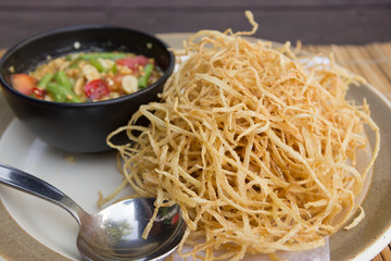 Fried papaya salad, Thai food called 